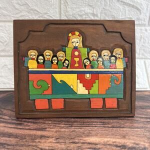 Hand‑Painted “Last Supper” Folk Art Plaque • Vintage El Salvador • Small Rustic
